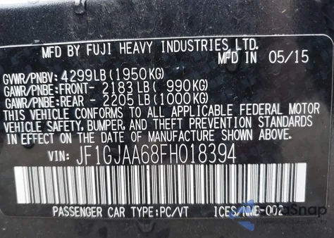 2015 Subaru Impreza from USA, damaged, VIN JF1GJAA68FH018394